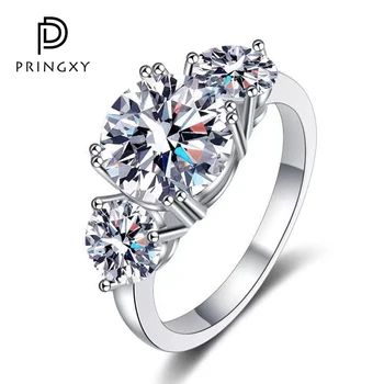 Luxus S925 sterling ezüst gyűrű 3 kőből készült magas széntartalmú gyémánt gyűrű esküvői szalagok eljegyzési finom ékszer kiegészítő nőknek Új