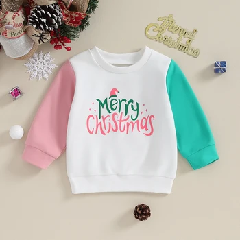 Kisgyermek Kisfiú lány Karácsonyi pulóver Hosszú ujjú levél nyomtatás Kontraszt színű pulóver felső őszi ruhák