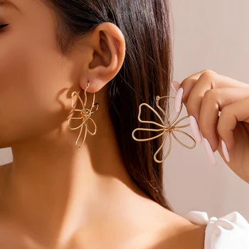 Salircon egyszerű fém szőtt virágkarika fülbevaló Punk esztétikai design arany színű nagy fülbevaló divat esztétikus női ékszerek