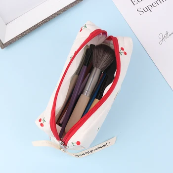 Steppelt pamut női utazási tároló táska Retro cseresznye női kozmetikai táskák Aranyos design lányok ceruza tok smink táska kézitáskák