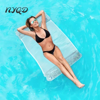 Vízi függőágy fekvőhely hordozható felfújható úszó soros úszó levegő matrac PVC flitterekkel Felnőtt úszómedence parti játékok 0