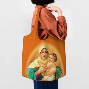 Schönstatti Miasszonyunk bevásárlótáskák Újrafelhasználható Szűz Mária katolikus szent élelmiszerboltok vászon vásárló válltáska kézitáska