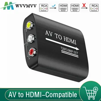 WvvMvv AV HDMI-kompatibilis adapter HD 720P / 1080P RCA HDMI-kompatibilis átalakító doboz projektorhoz Állítsa be a Top Box DVD-t HDTV-re