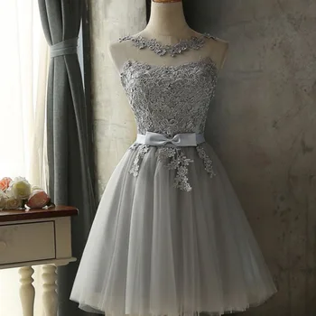 Beautiful Sliver Lace Homecoming Dress 2023 Sexy Tulle Mini rövid estélyi ruha fűző Bow Sash koktél Party Szoknya Boho Prom 0