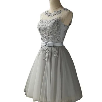 Beautiful Sliver Lace Homecoming Dress 2023 Sexy Tulle Mini rövid estélyi ruha fűző Bow Sash koktél Party Szoknya Boho Prom 2