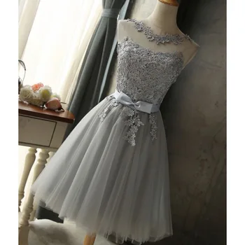 Beautiful Sliver Lace Homecoming Dress 2023 Sexy Tulle Mini rövid estélyi ruha fűző Bow Sash koktél Party Szoknya Boho Prom 4