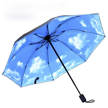 Kék ég Fehér felhők Festés belül Esernyő Férfiak és nők Virág Nap Anti-UV napernyők Női napernyők Összecsukható Paraguas ajándékok