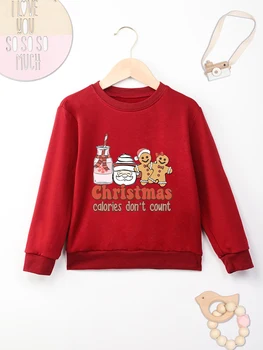 Karácsony A kalóriák nem számítanak Vicces gyerekruhák Rajzfilm Aranyos fiú lány pulóver Piros fesztivál Divat Home Gyermek kapucnis pulóver karácsony