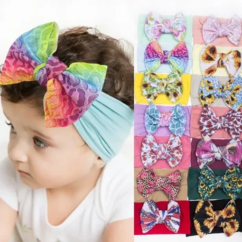 New Creative Print Twill Bow Girl Hair Bands Egyszínű babahaj kiegészítők Baby Bandana