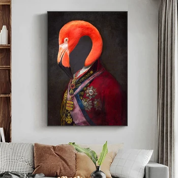Flamingó vintage portré vászon festés nyomtatás állati fej emberi test fal művészeti poszter nappali lakberendezés kép