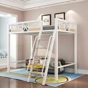Modern egyszerű kovácsoltvas kis apartman tetőtéri ágy gyerekeknek és felnőtteknek az ágy alatt az asztal alatt duplex hálóterem ágy