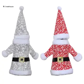 Karácsonyi borosüveg huzat Mikulás ruhák Kabát és kalap készlet díszek karácsonyi díszekhez Étkezőasztal dekoráció Dropship