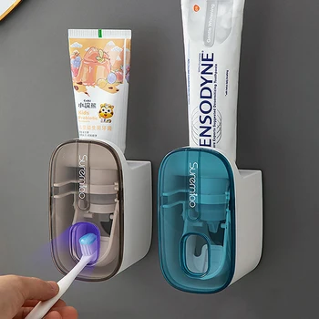 Automatikus fogkrémadagoló lusta falra szerelhető Fürdőszoba fogkrém kiegészítők Vízálló porálló fogkrémtartó