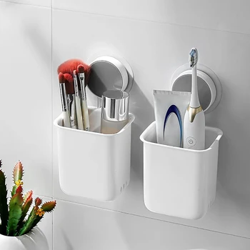 Hordozható fogkefe falra szerelhető tartó Fogkrém szájcsésze vízálló tartó Fúrásmentes fürdőszobai tároló polc Rack szervező