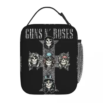 Guns N Roses Vintage Cross szigetelt uzsonnás táska Nagy ebédtároló Hőzsák Uzsonnás doboz Tote College Piknik Élelmiszertároló táskák
