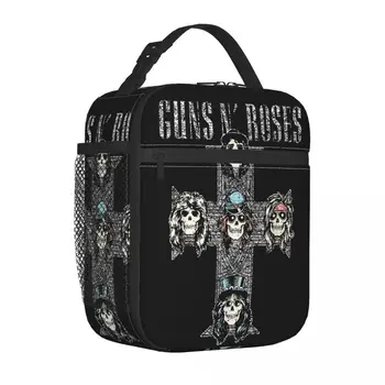 Guns N Roses Vintage Cross szigetelt uzsonnás táska Nagy ebédtároló Hőzsák Uzsonnás doboz Tote College Piknik Élelmiszertároló táskák 1