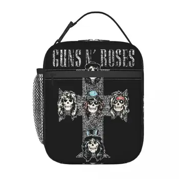Guns N Roses Vintage Cross szigetelt uzsonnás táska Nagy ebédtároló Hőzsák Uzsonnás doboz Tote College Piknik Élelmiszertároló táskák 2
