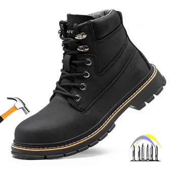 magas szárú munkacipő férfiaknak Törésgátló defekt elleni munkacipő acéllal Orrbőr biztonsági cipő Férfi munkához vízálló cipő