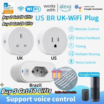 Smart WiFi aljzat EWelink UK/US/BR dugós 3pin adapter Kezdőlap Alexa hangvezérlés energiamonitering időzítő funkcióval Konnektor