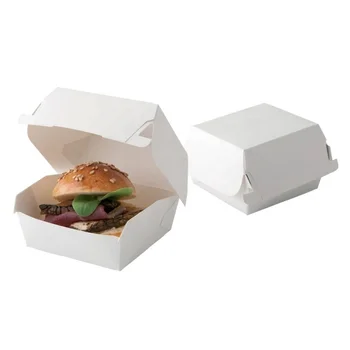 Testreszabott termékEgyszerű fehér hamburger csomagolódoboz elvitel egyedi logóval egyedi méret