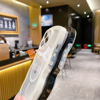  egyszínű átlátszó mágneses telefontok iPhone 11-hez 12 13 14 Pro Max hullámkeret ütésálló fedőlencse kamera védelem 4