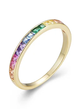 925 Sterling ezüst női sokoldalú gyűrű, színes cirkon szivárványos jegygyűrű, 14k aranyozott gyönyörű ékszerek