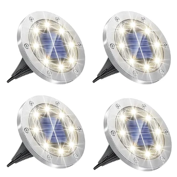 4Pcs földi lámpák Továbbfejlesztett napelemes földi lámpák, 8 LED-es vízálló tárcsás lámpák kerthez Tartós Könnyen használható