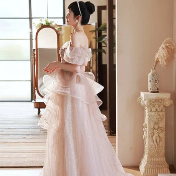 Luxus francia hajó nyak Többszintű menyasszony esküvői ruha Szexi farok báli ruha Násznép parti nyári ruha nők Hivatalos vestidos 1