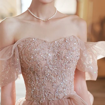 Luxus francia hajó nyak Többszintű menyasszony esküvői ruha Szexi farok báli ruha Násznép parti nyári ruha nők Hivatalos vestidos 4