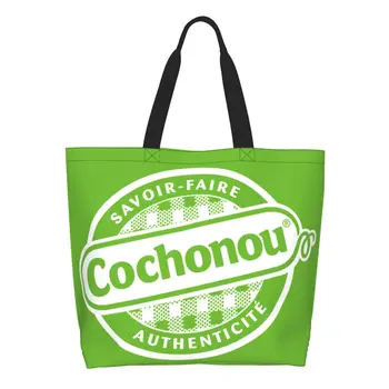 Egyéni malac Cochonou bevásárlóvászon táskák Nők Nagy kapacitású élelmiszerek újrahasznosítása Tote vásárlói táskák