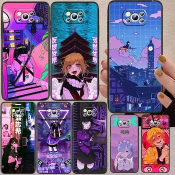 Vaporwave Glitch Anime fekete telefontok Xiaomi Mi Poco X5 X3 Pro X4 F4 F3 GT M5 M5s M4 M3 C55 C50 C40 5G