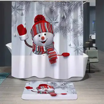 Karácsonyi zuhanyfüggöny poliészter szövet Fürdőszoba függöny 12db akasztóval Vízálló fürdőszobai kiegészítők szett zuhanyfüggöny