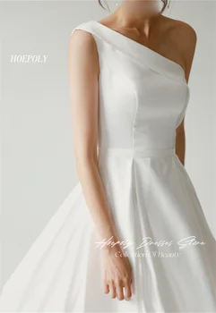 Hoepoly White Long One Shoulder Sleeveless A Line Long Evening Dress Boka Length Pleat Formális Classy Prom ruha nőnek 프롬드레스 2