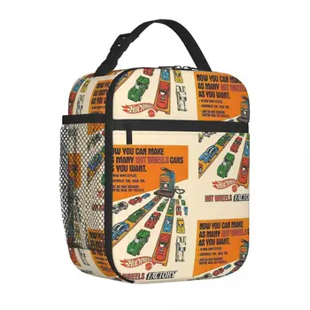 Vintage Hot Wheels gyárilag szigetelt uzsonnás táska Termikus táska Ebédtároló Hordozható táskás uzsonnás doboz Élelmiszer kézitáskák Strand kültéri