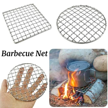 Rozsdamentes acél kempingrács hálópárnák négyzet alakú kerek grillező háló tűz főzés szabadtéri utazási piknik BBQ edény tűzifa állvány