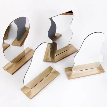 Esztétikus mosdótükör keret nélküli, dekoratív asztali asztali akril tükrök fa állvánnyal 4