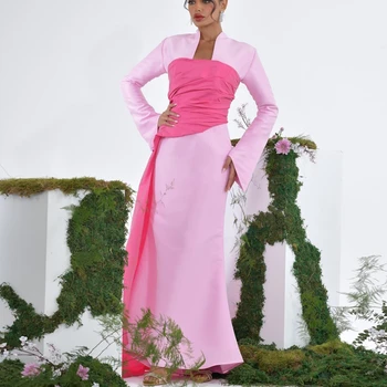Muloong rózsaszín magas nyakú maxi ruha padló hossza rakott sellő szaúdi aribiai női luxus formális ruha 2023
