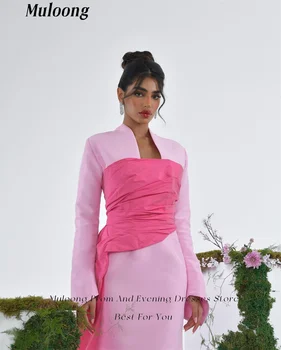 Muloong rózsaszín magas nyakú maxi ruha padló hossza rakott sellő szaúdi aribiai női luxus formális ruha 2023 2