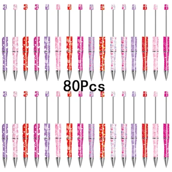 80Pcs Szerelem gyöngyös golyóstoll Műanyag gyöngyözhető tollak DIY ajándéktoll Iskolai irodai kiegészítők Írószer toll Irodai kellékek