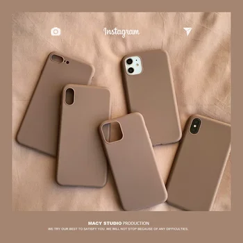 Retro barna Egyszínű Egyszerű koreai pár telefontok szilikon tok iPhone 15-höz 14 13 12 11 Pro Max 15 14 7 8Plus X XR tok