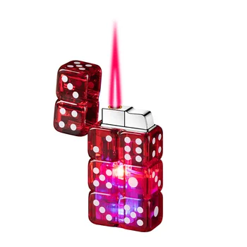 Személyre szabott kockagyújtó átlátszó test Szélálló vörös láng Cool LED Light Direct Charge öngyújtó Szivar kiegészítők Ajándékok