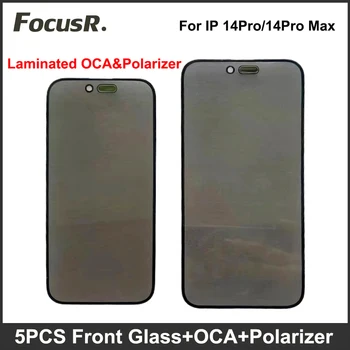 5PC 3 az 1-ben elülső külső üveg OCA polarizáló fóliával iPhone 14 Plus Pro Max készülékhez LCD OLED képernyő polarizált filmjavítás csere