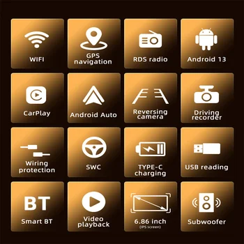 1 Din Android autórádió vezeték nélküli CarPlay Android-Auto Wifi Bluetooth kihangosító GPS FM RDS USB 6.86