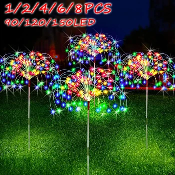 1/2/4/6/8Pcs Napelemes LED tűzijáték Tündér fény Kültéri kerti dekoráció Gyepút Fény teraszra Udvari parti Karácsonyi esküvő