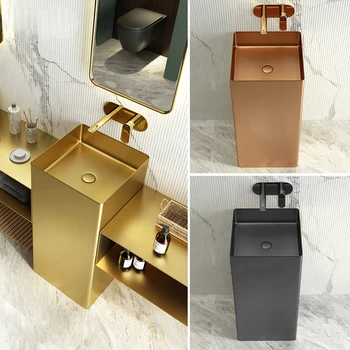 Gold Light luxus rozsdamentes acél oszlopmedence Integrált padlóra szerelhető fürdőszobai mosdók
