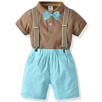 3DBS Summer Baby Boy ruha szett divatos alkalmi rövid ujjú póló+rövidnadrág+pántok Boutique gyerekruházat kisgyermek ruha BC2369