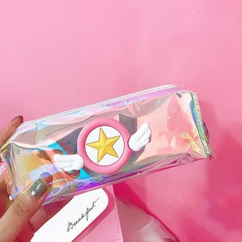 Card Captor Sakura Anime nyomtatott PVC lézeres diáktoll táskák Kreatív ceruza Irodai irodaszerek tárolása Rajzfilm kozmetikai táska Új 5