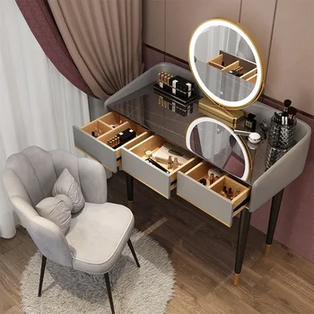 hálószoba Hiúság Smink Fésülködő Asztal Családi fa hálószoba Modern egyszerű női íróasztal tükör sminkbútorokkal 0