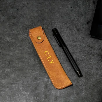 Egyéni kezdőbetűk Üzleti tolltartó Irodai gravírozás Cég logója Vékony diák Ceruza tok Bőr Divat Vintage Helyhez kötött 1
