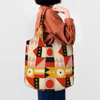 Bauhaus színes blokk geometriai vonal Modern bevásárlóvászon táska Nők újrafelhasználható nagy kapacitású élelmiszerek Minimalista vásárlói táskák